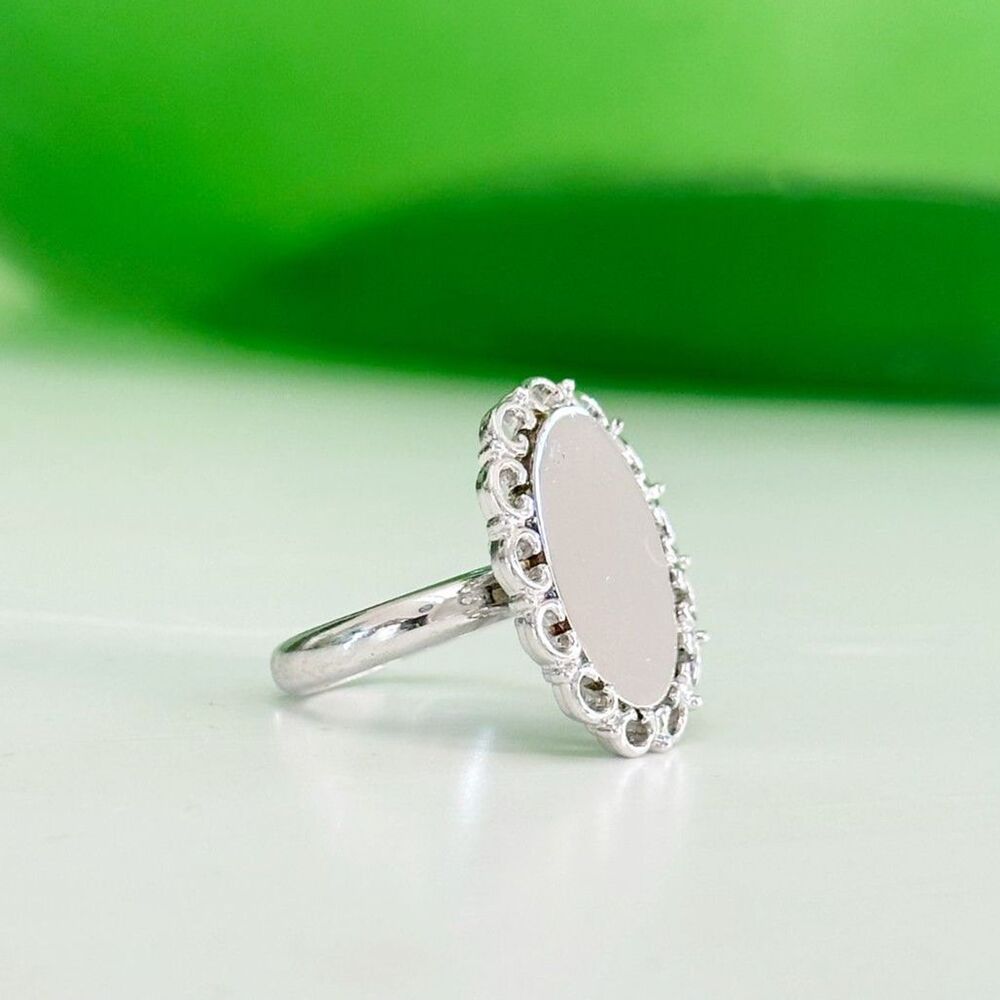 Vintage Old Stock Silver tone Ring Engrave-able Oval Adjustable